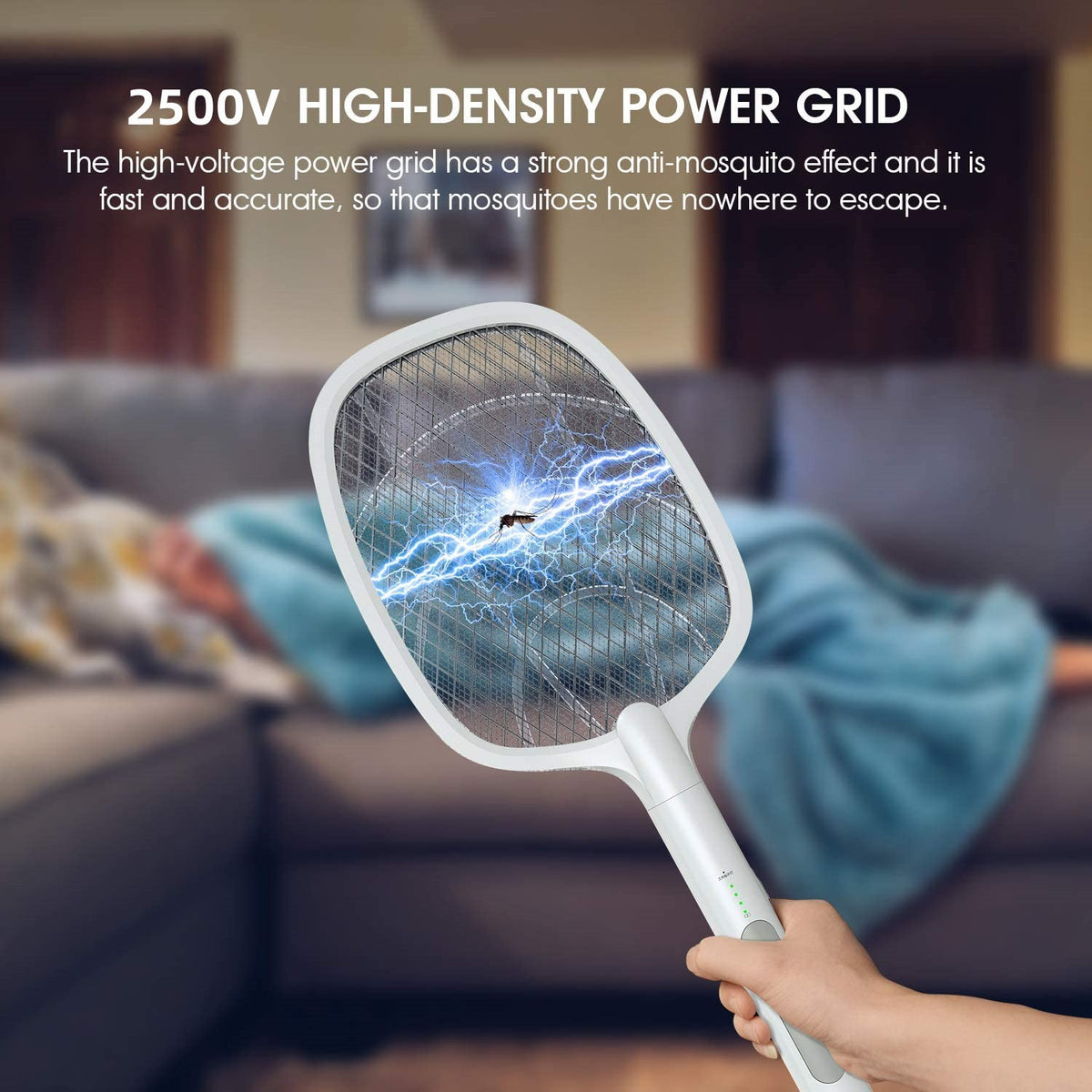 2-in-1 USB Rechargeable Mosquito Racket &amp; Fly Zapper: Your Ultimate Summer Companion! Featuring a Purple Lamp Seduction Trap for Peaceful Summer Nights and Baby Sleep Protection!"